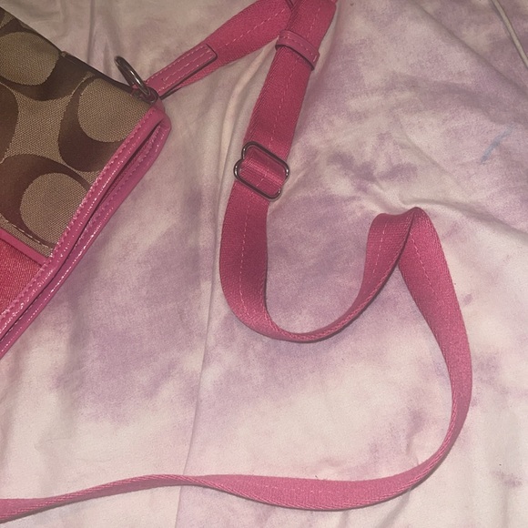 Coach Signature Crossbody Purse Messenger Bag Shoulder TanPink. - Picture 6 of 6